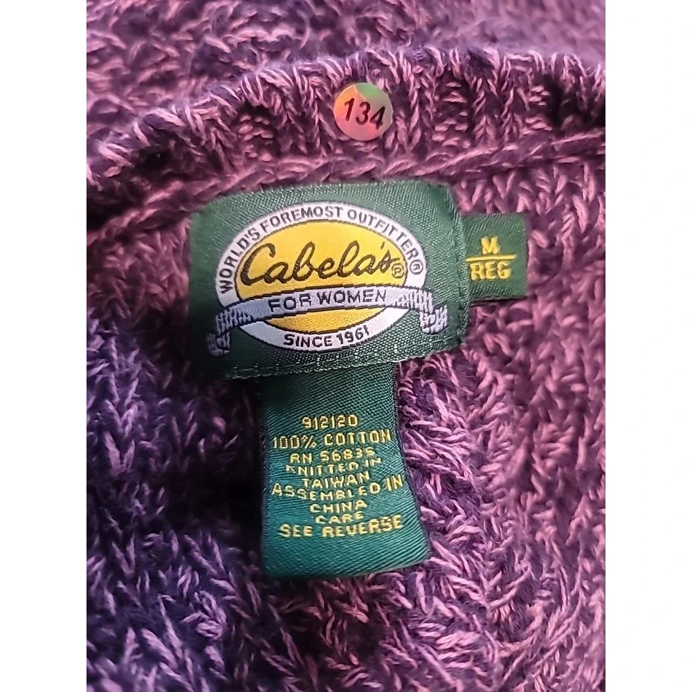 Cabelas Purple Marled Cable‎ Knit Sweater Women Medium 100% Cotton Pullover